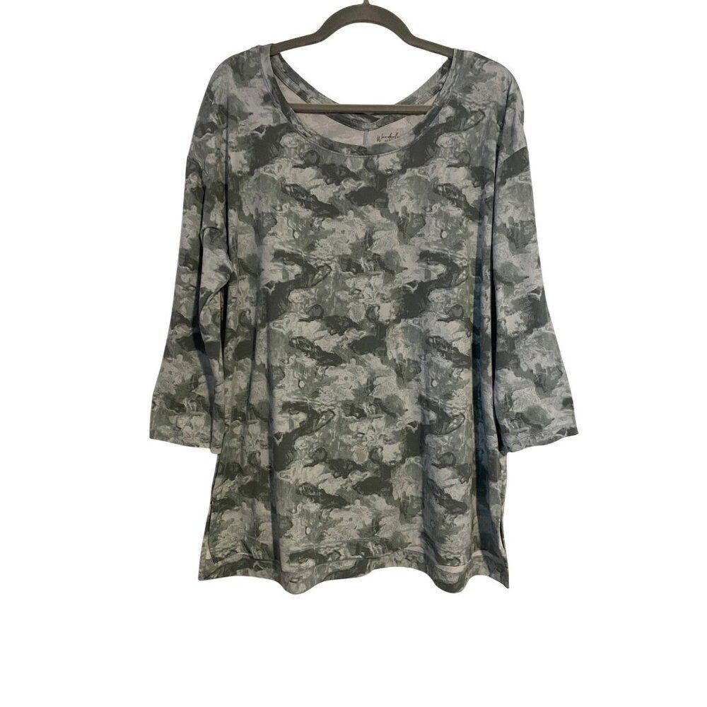 Wonderly Studio Women XL Green Tie-Dye Tunic Top 3/4 Sleeves Y2K Artsy Long Line